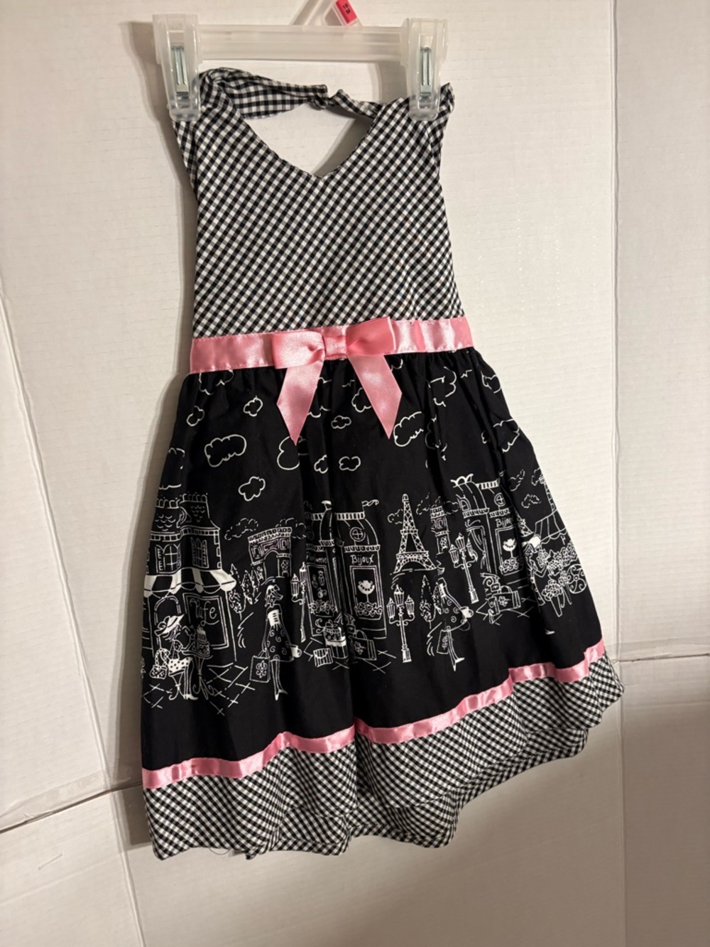 Blueberi Boulevard Black, White & Pink Gingham City Print Halter Dress